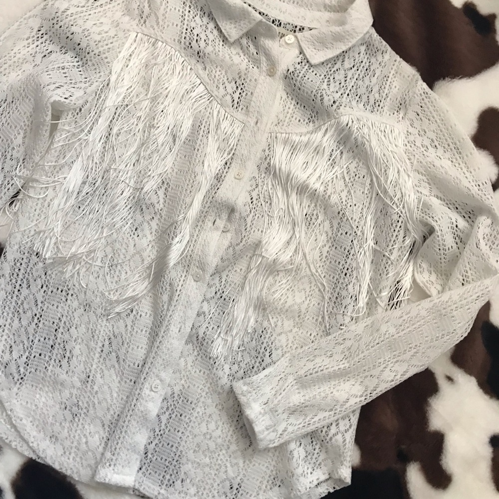 Idyllwind White Lace Fringe Women's Top